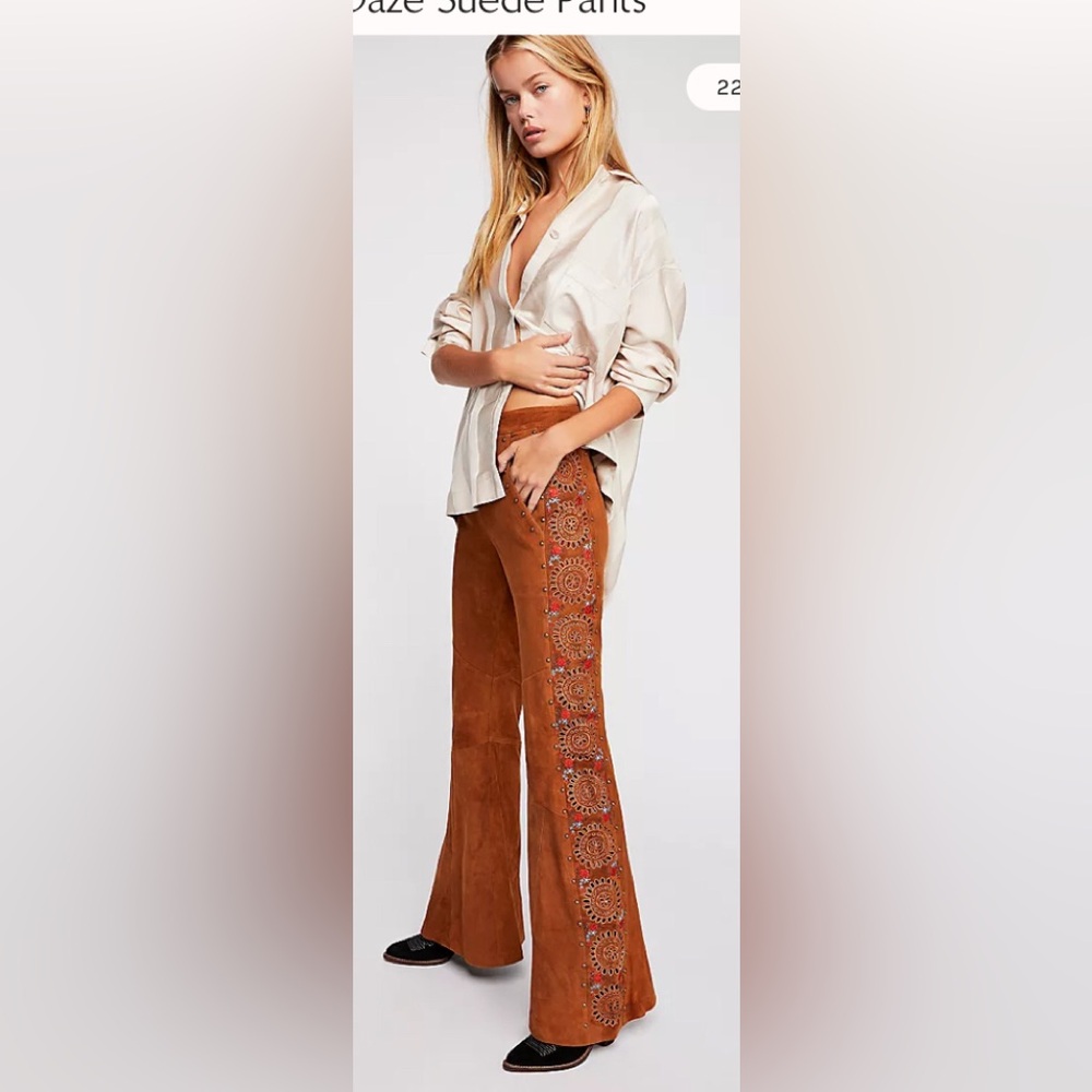 Free People Suede/Crochet Beautiful Daze Flare pants. Size 10 NO FLAWS RARE